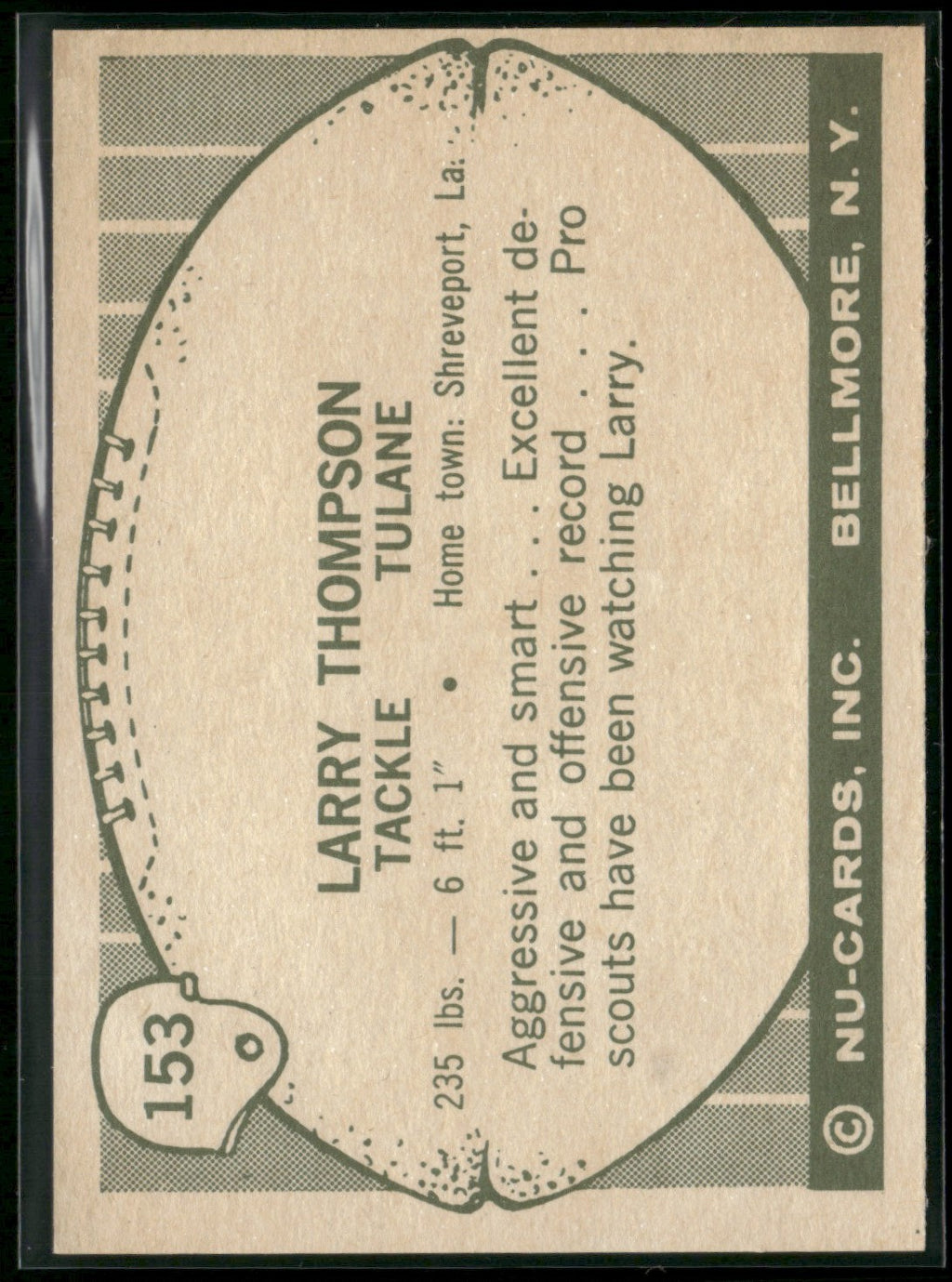 Larry Thompson 1961 Nu-Cards #153 Tulane Green Wave