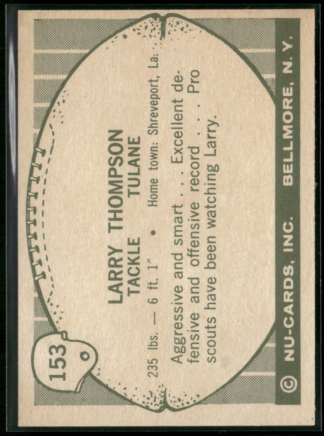 Larry Thompson 1961 Nu-Cards #153 Tulane Green Wave