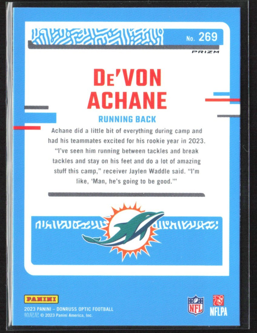 De'Von Achane 2023 Donruss Optic Blue Hyper RC #269 Miami Dolphins