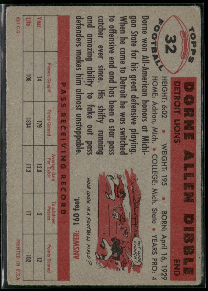Dorne Dibble 1956 Topps #32 Detroit Lions