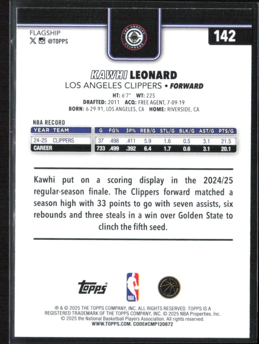 Kawhi Leonard 2025 Topps Season Tip-Off #142 Los Angeles Clippers