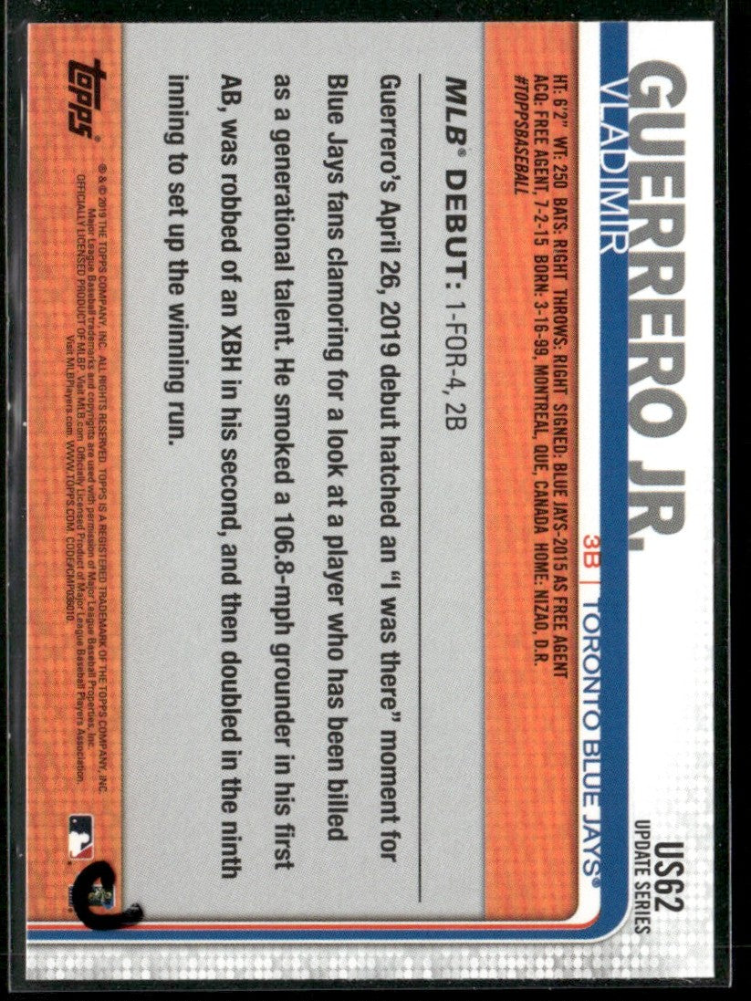 Vladimir Guerrero Jr. 2019 Topps Update RC #US62 Toronto Blue Jays