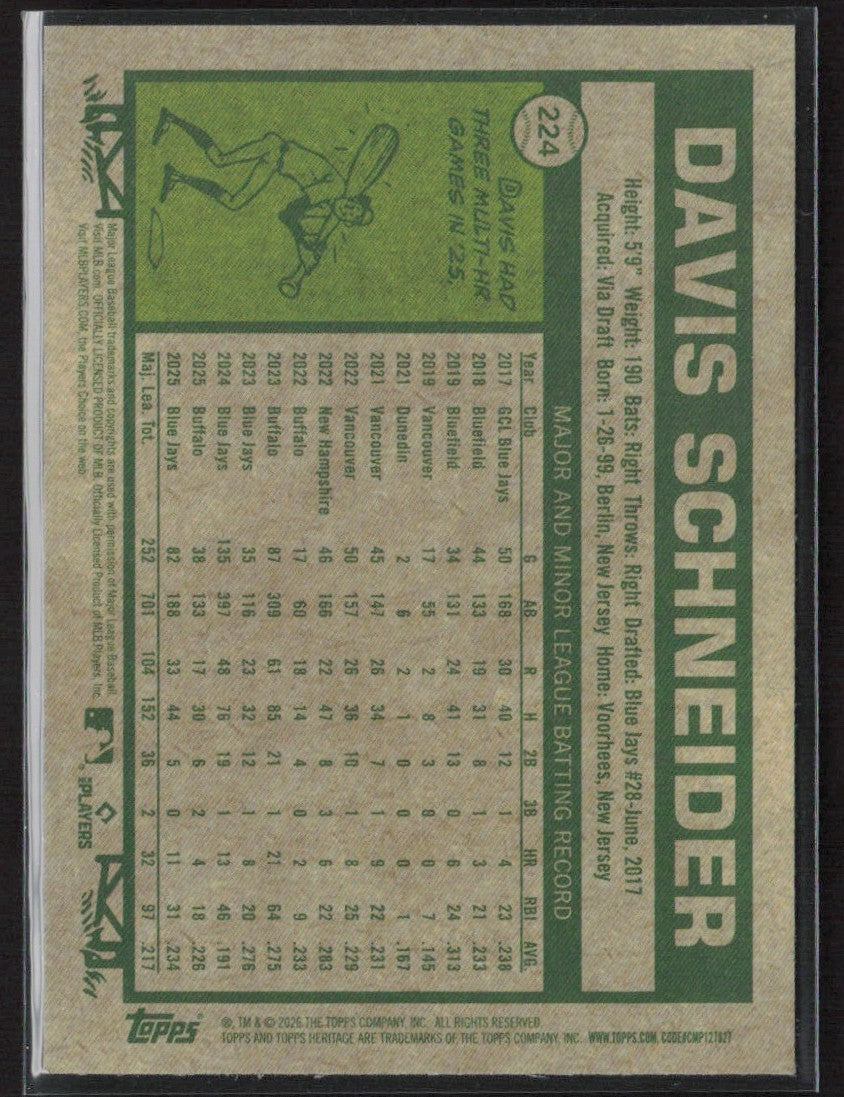 Davis Schneider 2026 Topps Heritage Chrome Silver Sparkle Refractor #224