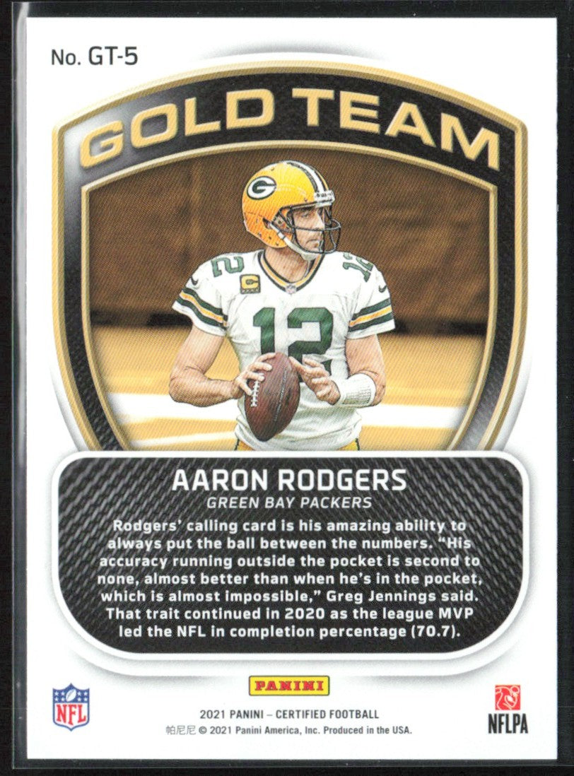 Aaron Rodgers 2021 Panini Certified Gold Team #GT-5 Green Bay Packers