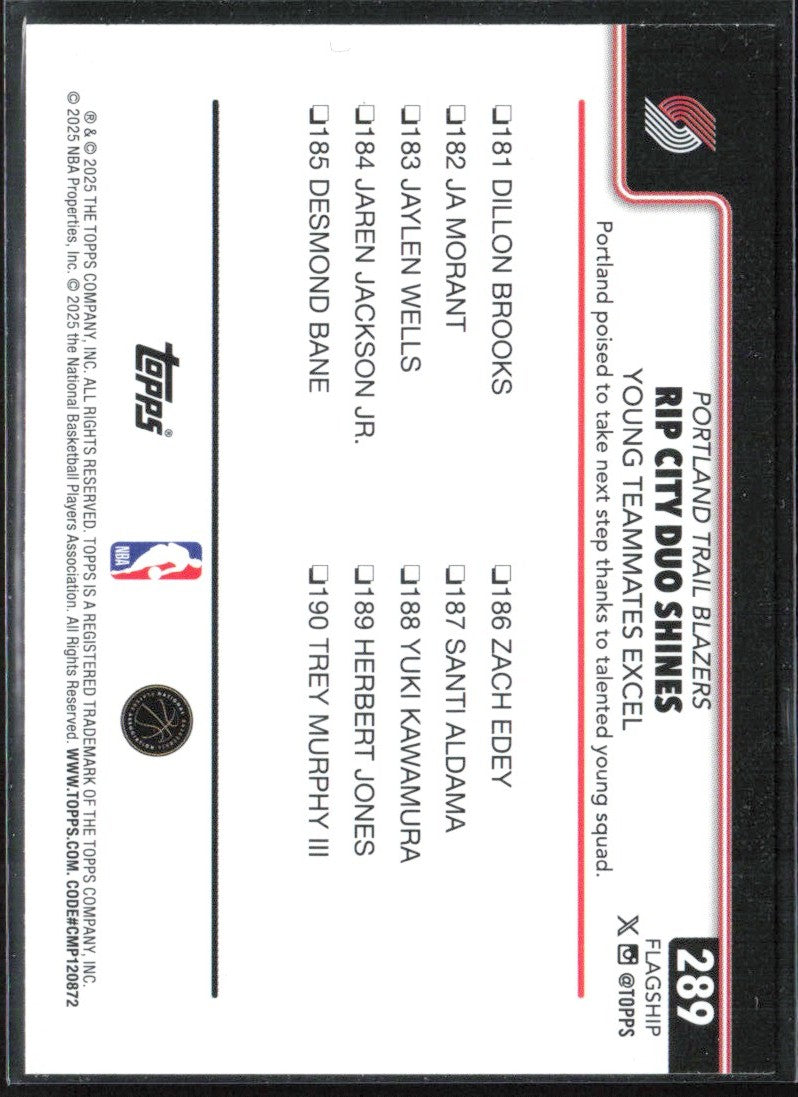Shaedon Sharpe 2025 Topps Checklist Pink Holo foil #289 Portland Trail Blazers