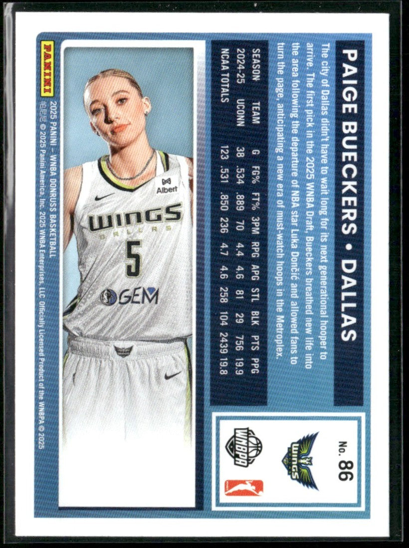Paige Bueckers 2025 Donruss RC #86 Dallas Wings
