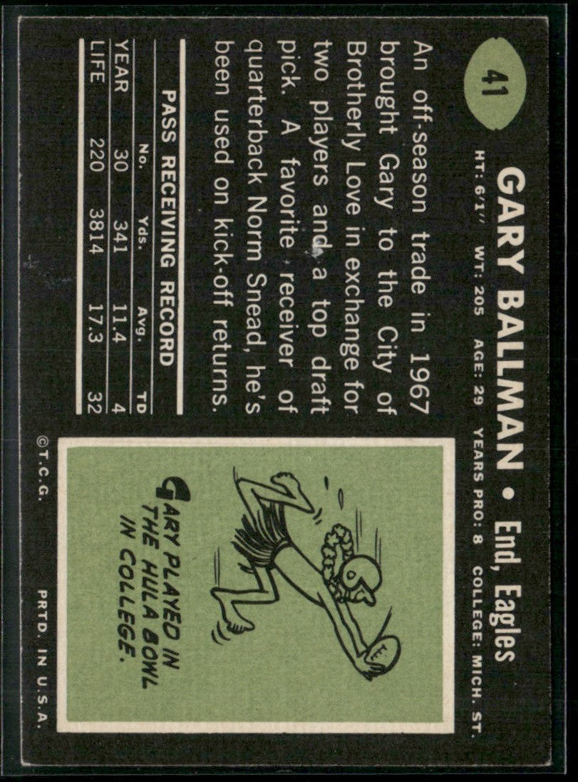Gary Ballman 1969 Topps #41 Philadelphia Eagles