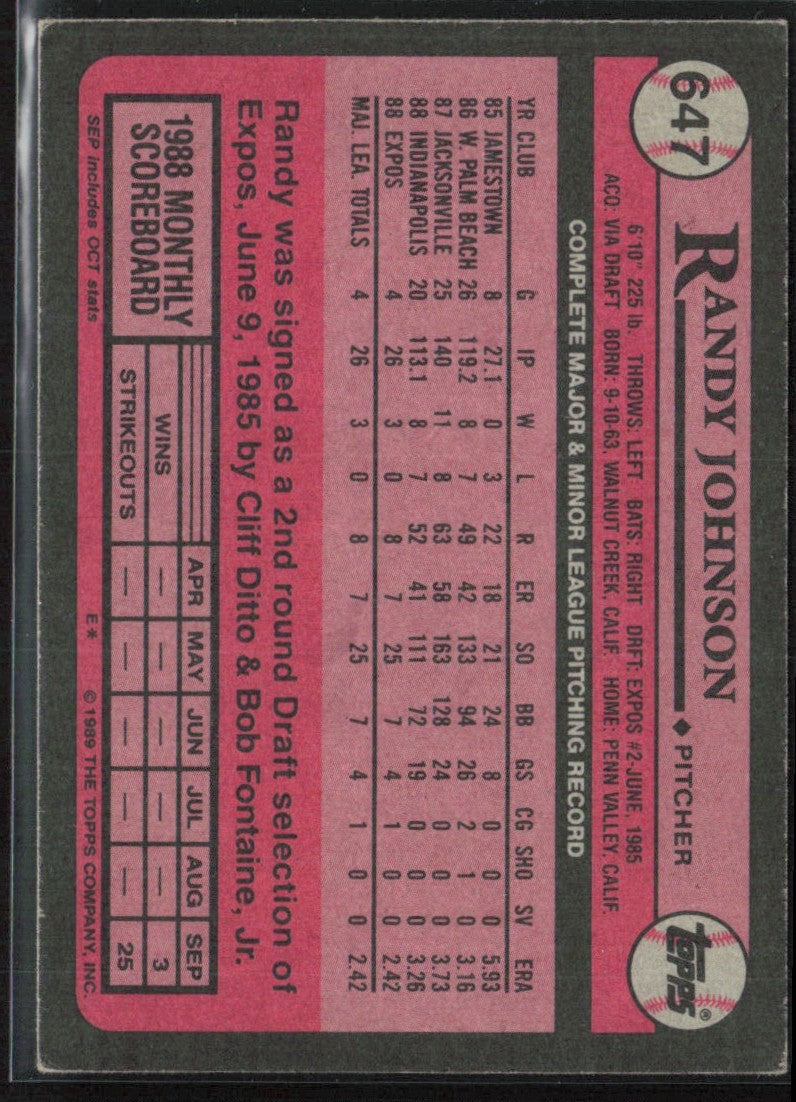 Randy Johnson 1989 Topps RC #647 Montreal Expos