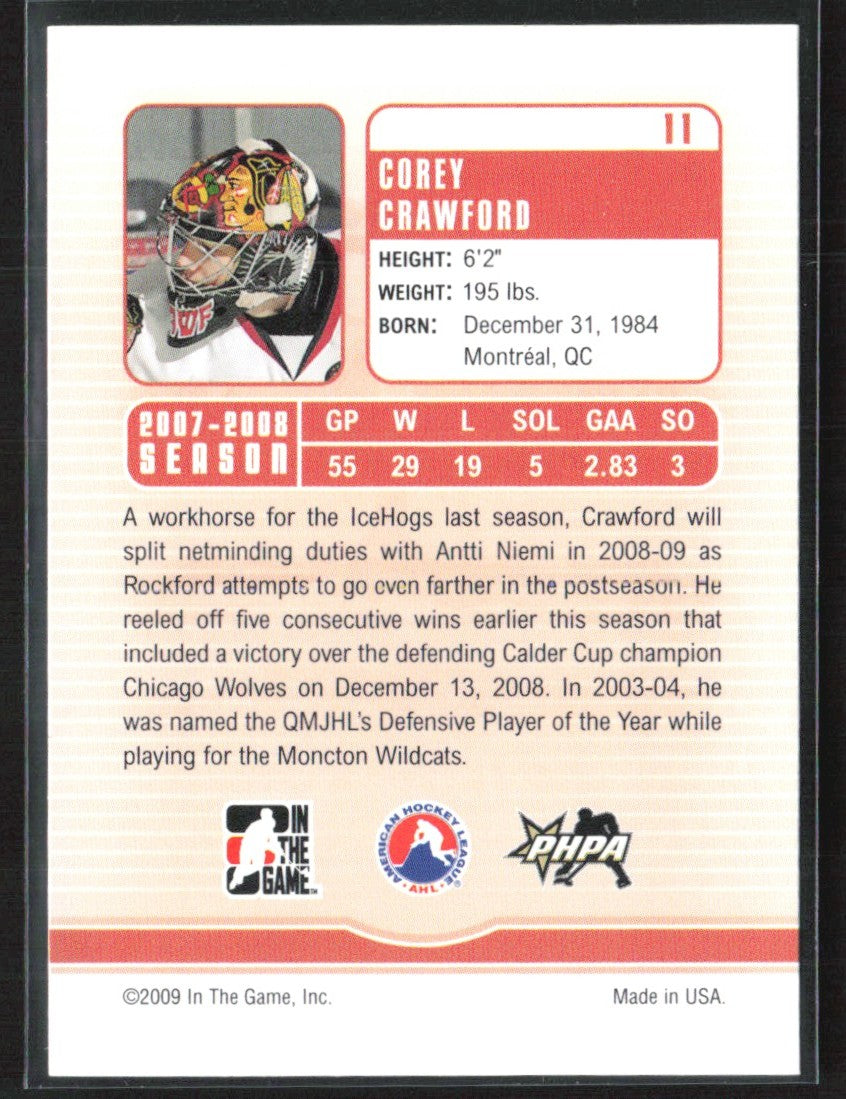 Corey Crawford 2008 In The Game Between the Pipes #11 Rockford IceHogs