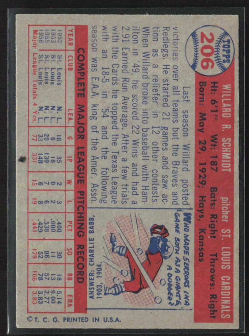 Willard Schmidt 1957 Topps #206 St. Louis Cardinals