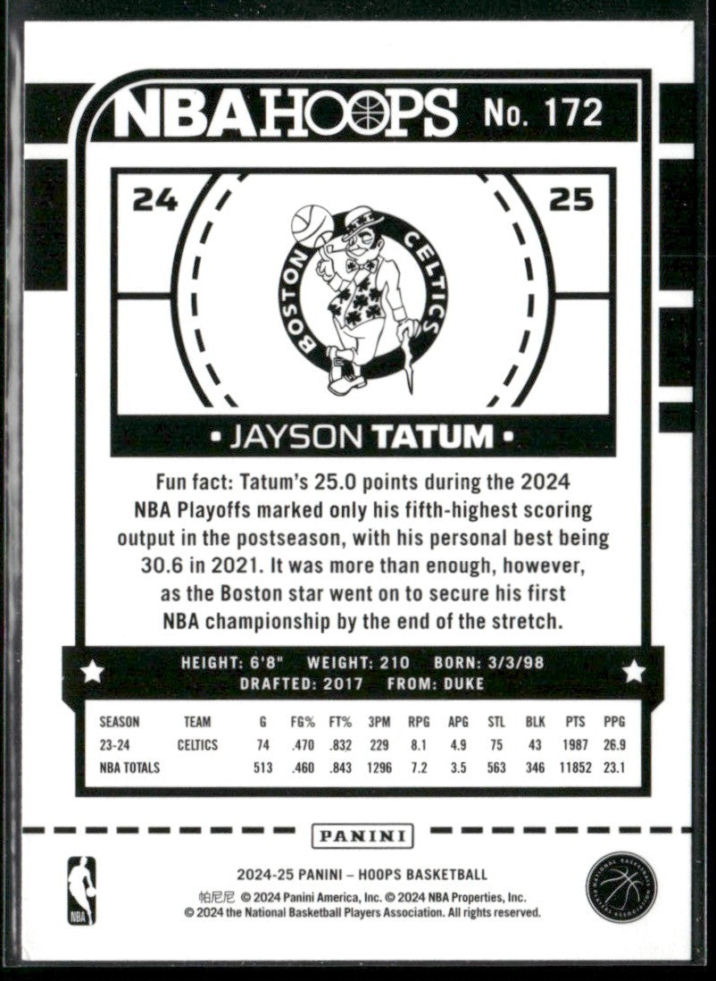 Jayson Tatum 2024 Hoops Purple #172 Boston Celtics