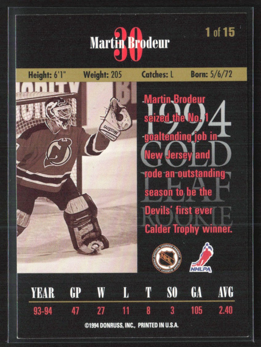 Martin Brodeur 1994 Leaf Gold RC #1 New Jersey Devils