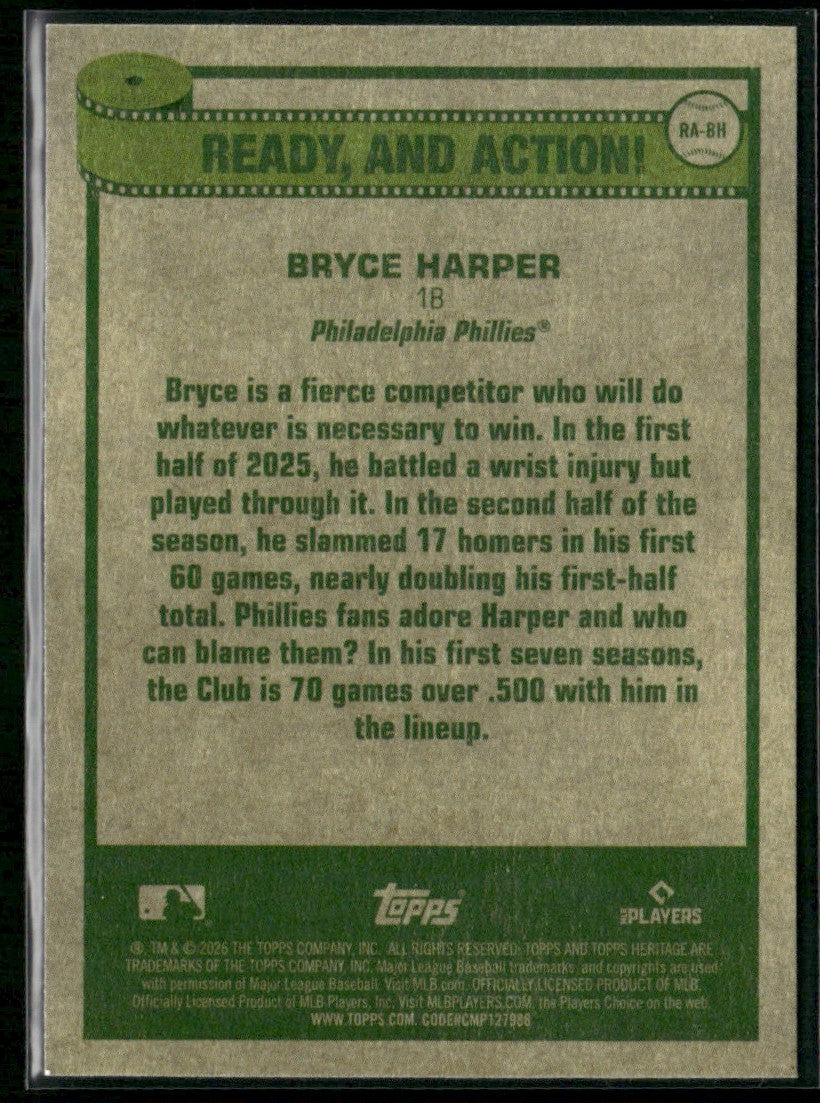 Bryce Harper 2026 Topps Heritage Ready and Action #RA-BH Philadelphia Phillies