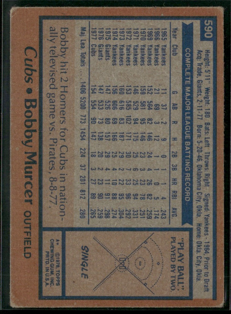 Bobby Murcer 1978 Topps #590 Chicago Cubs