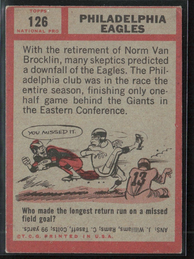 Philadelphia Eagles 1962 Topps #126 Philadelphia Eagles