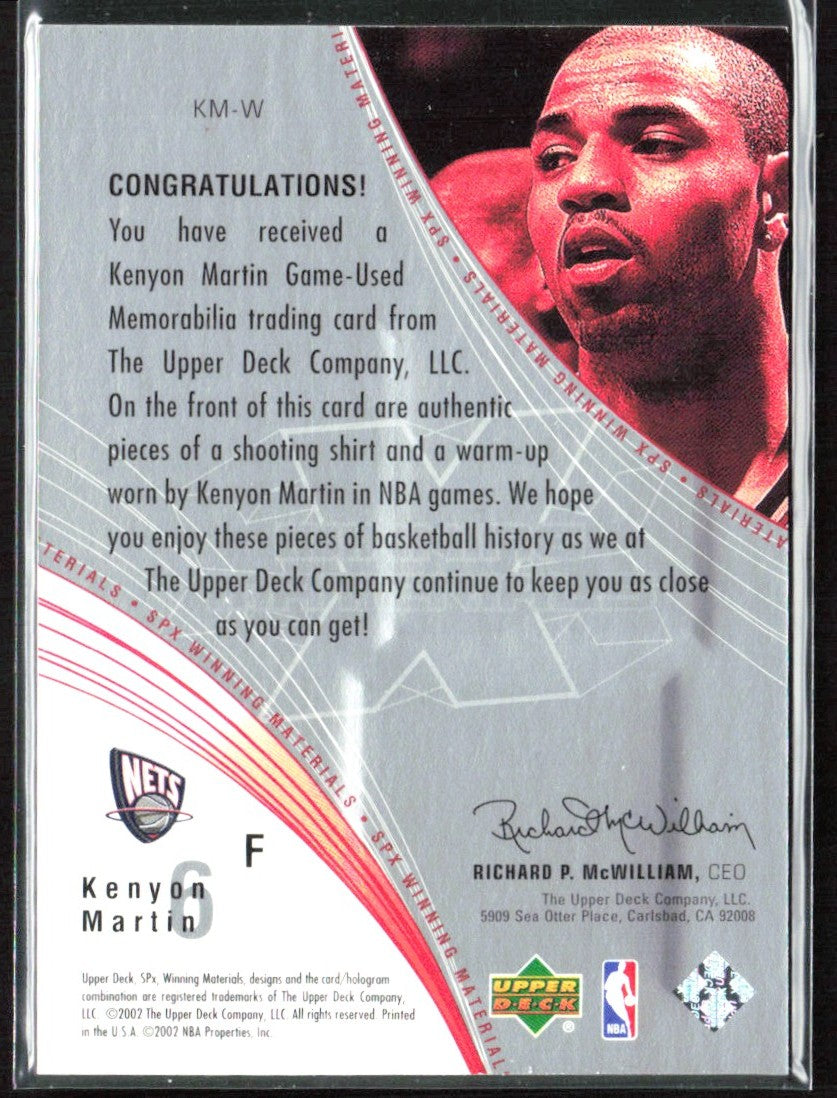 Kenyon Martin 2002 SPx Winning Materials Jersey #KM-W New Jersey Nets