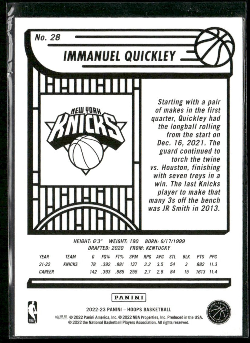 Immanuel Quickley 2022 Hoops Green /99 #28 New York Knicks