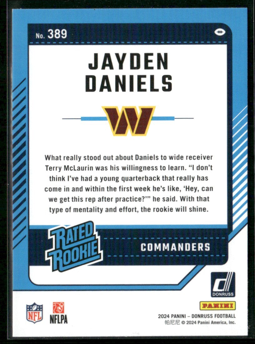Jayden Daniels 2024 Panini Donruss RC #389 Washington Commanders