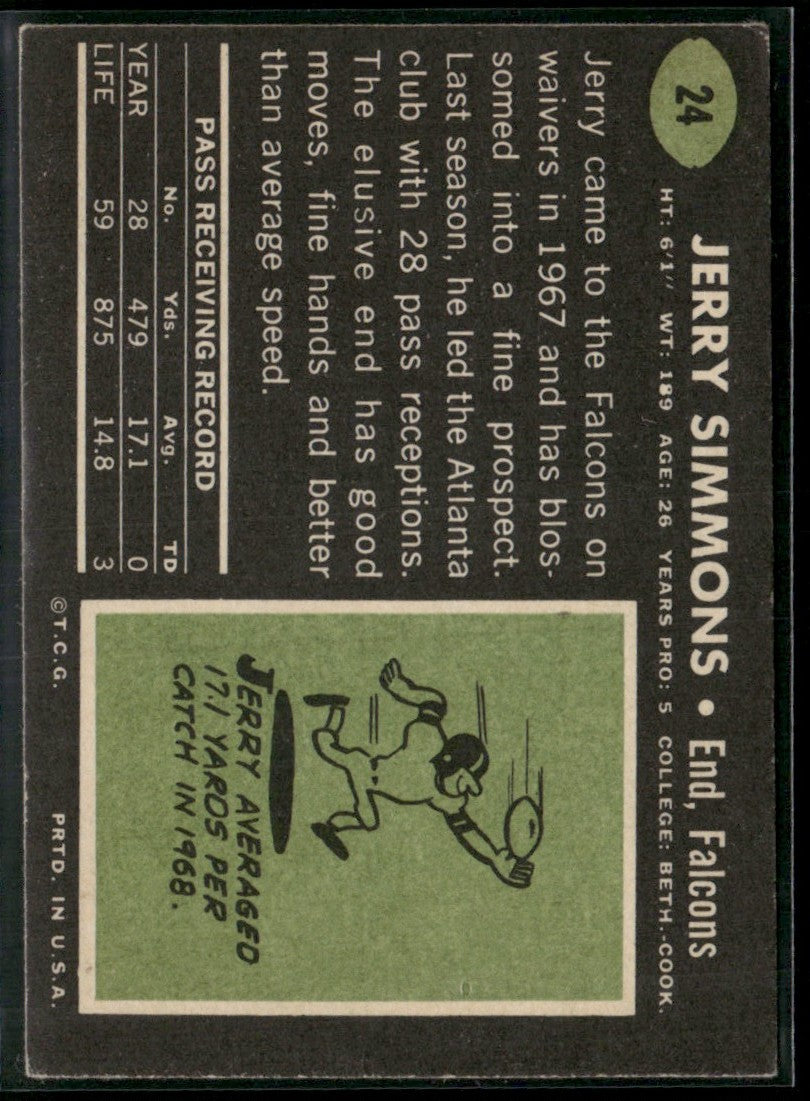 Jerry Simmons 1969 Topps #24 Atlanta Falcons