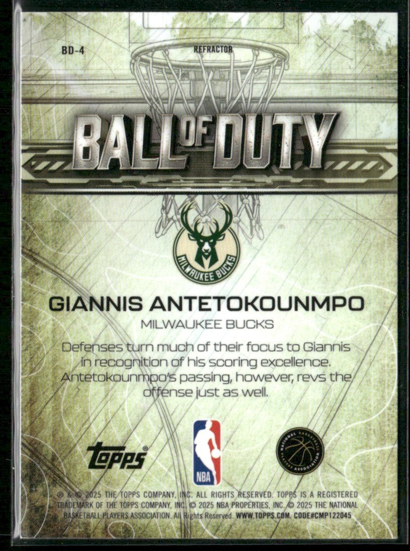 Giannis Antetokounmpo 2025 Topps Chrome Ball of Duty Refractor #BD-4