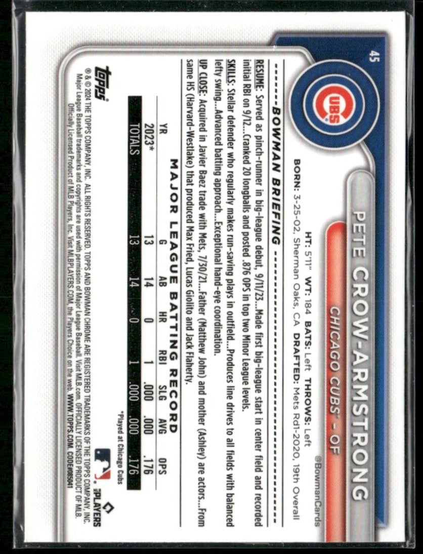 Pete Crow-Armstrong 2024 Bowman Chrome RC #45 Chicago Cubs
