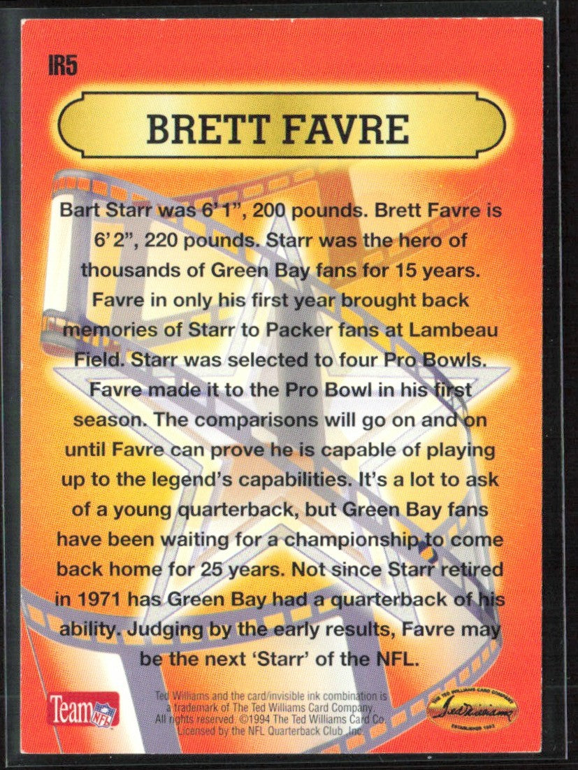 Brett Favre 1994 Ted Williams Instant Replays #IR5 Green Bay Packers