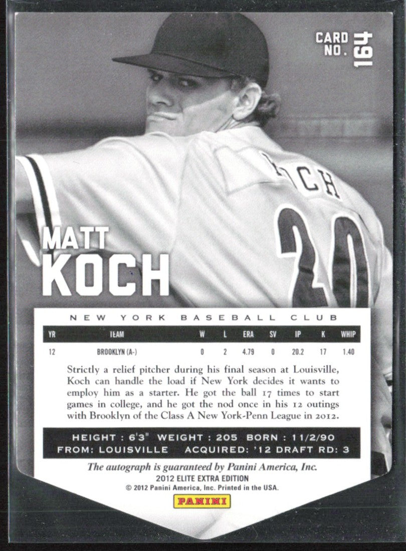Matt Koch 2012 Panini Elite Extra Edition Aspirations Die-Cut RC AUTO /100 #164