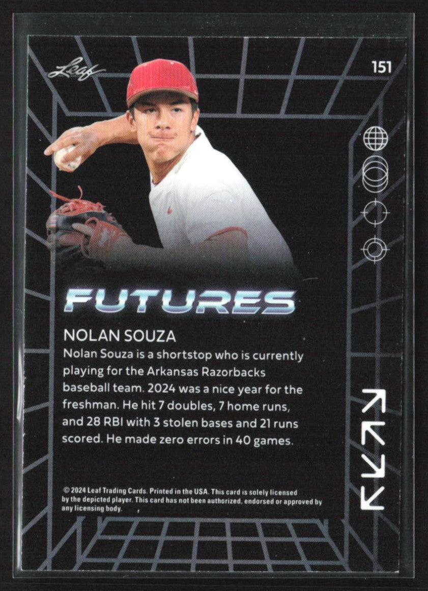 Nolan Souza 2024 Leaf Futures Green /99 #151 Arkasas Razorbacks
