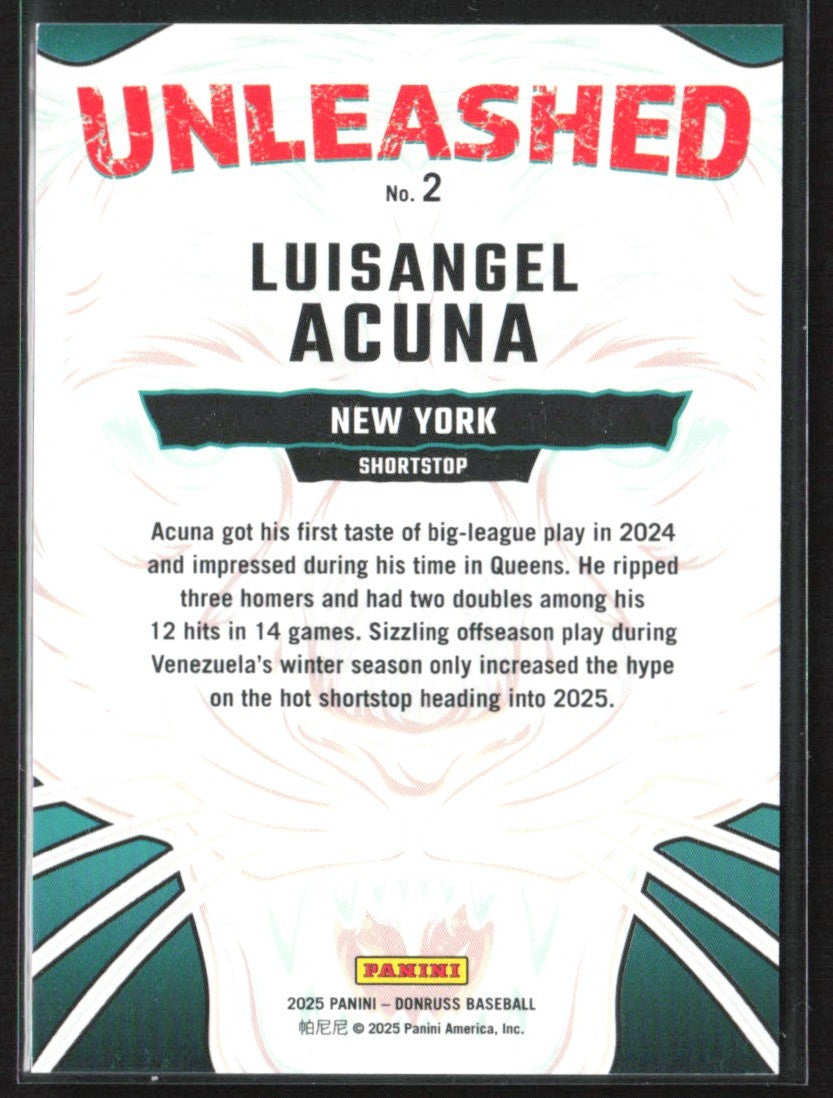 Luisangel Acuna 2025 Donruss Unleashed Green Laser RC #2 New York Mets