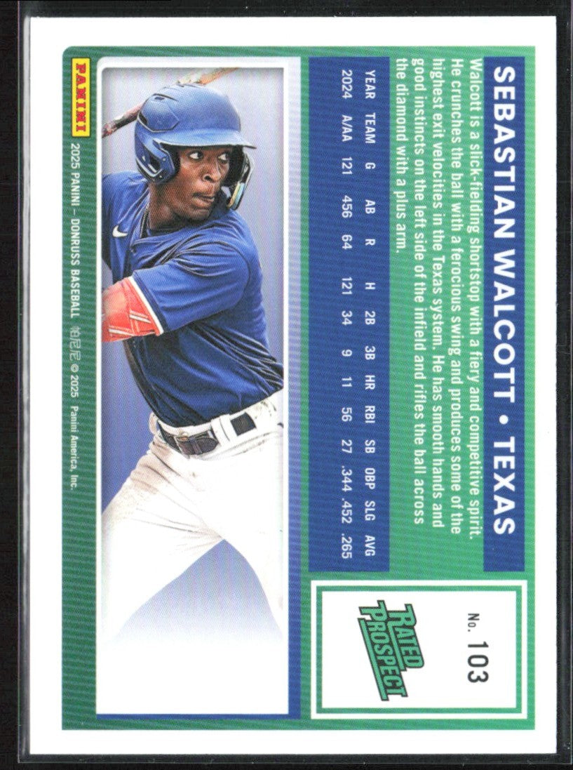 Sebastian Walcott 2025 Donruss Blue /149 #103 Texas Rangers