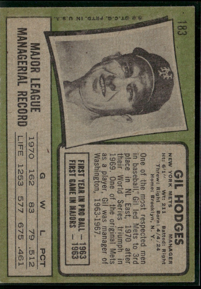 Gil Hodges 1971 Topps #183 New York Mets