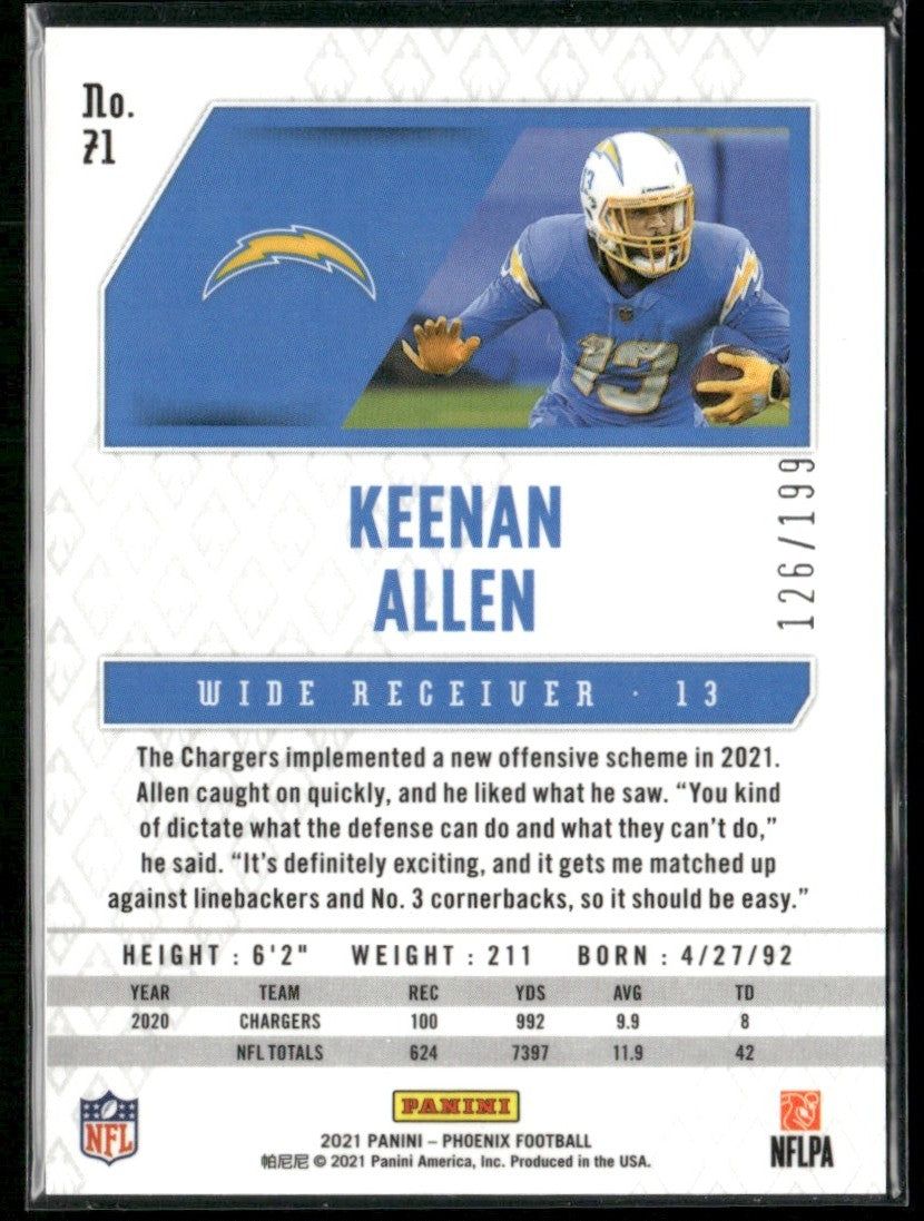 Keenan Allen 2021 Panini Phoenix Pink /199 #71 Los Angeles Chargers