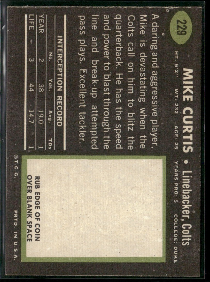 Mike Curtis 1969 Topps RC #229 Baltimore Colts