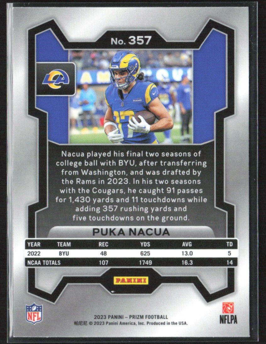 Puka Nacua 2023 Panini Prizm RC #357 Los Angeles Rams
