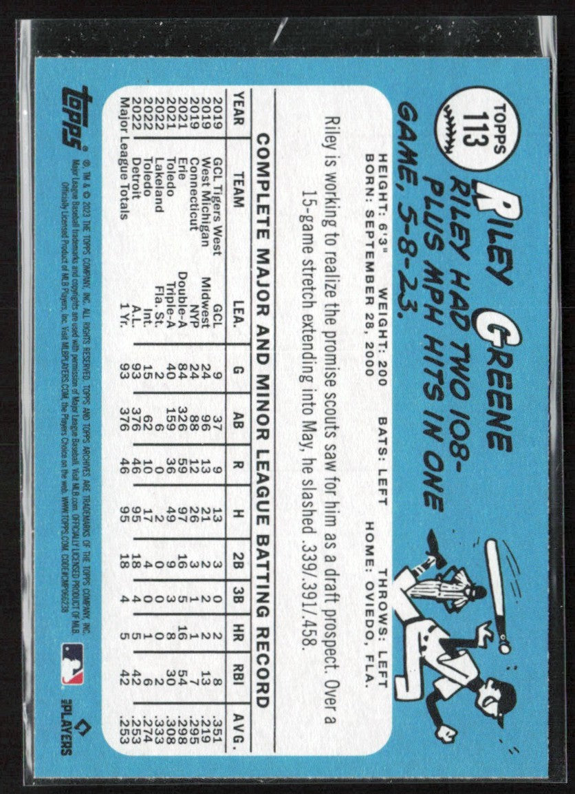 Riley Greene 2023 Topps Archives RC #113 Detroit Tigers
