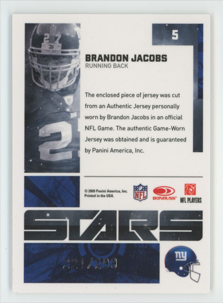 Brandon Jacobs 2009 Donruss Elite Stars Gold /299 Jersey #5 New York Giants