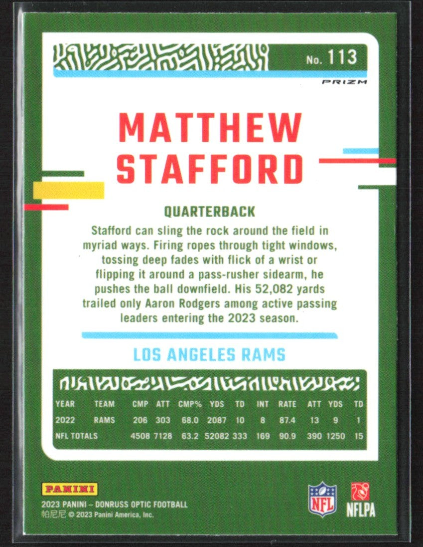 Matthew Stafford 2023 Donruss Optic Stars #113 Los Angeles Rams