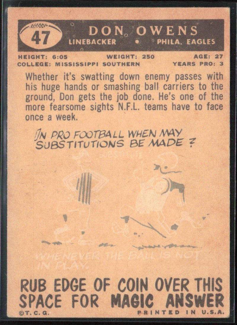 Don Owens 1959 Topps #47 Philadelphia Eagles