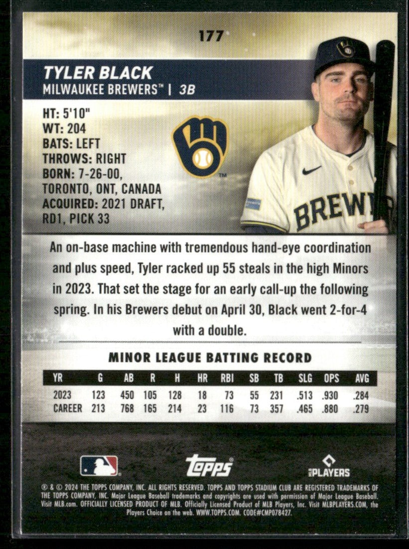 Tyler Black 2024 Topps Stadium Club RC #177 Milwaukee Brewers