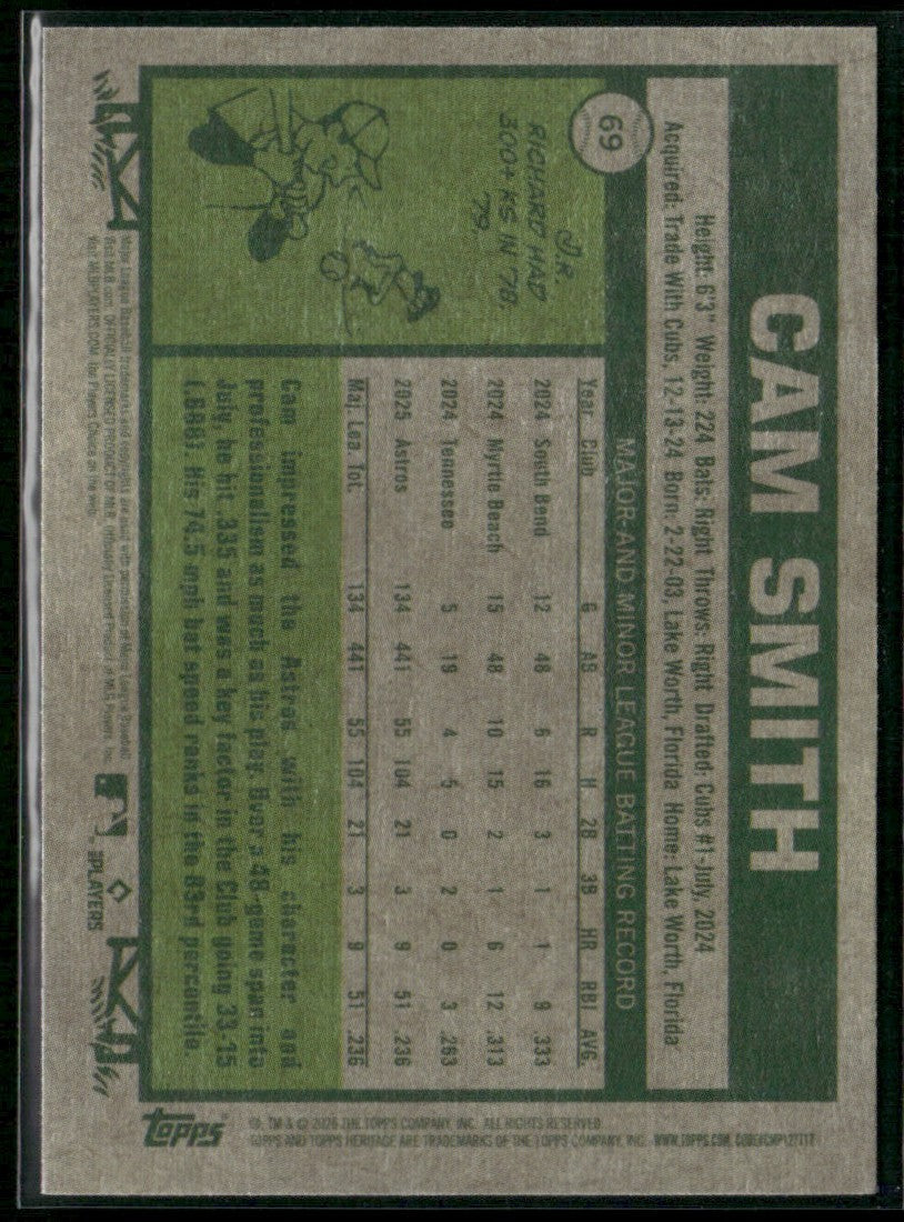 Cam Smith 2026 Topps Heritage Dark Gray #69 Houston Astros