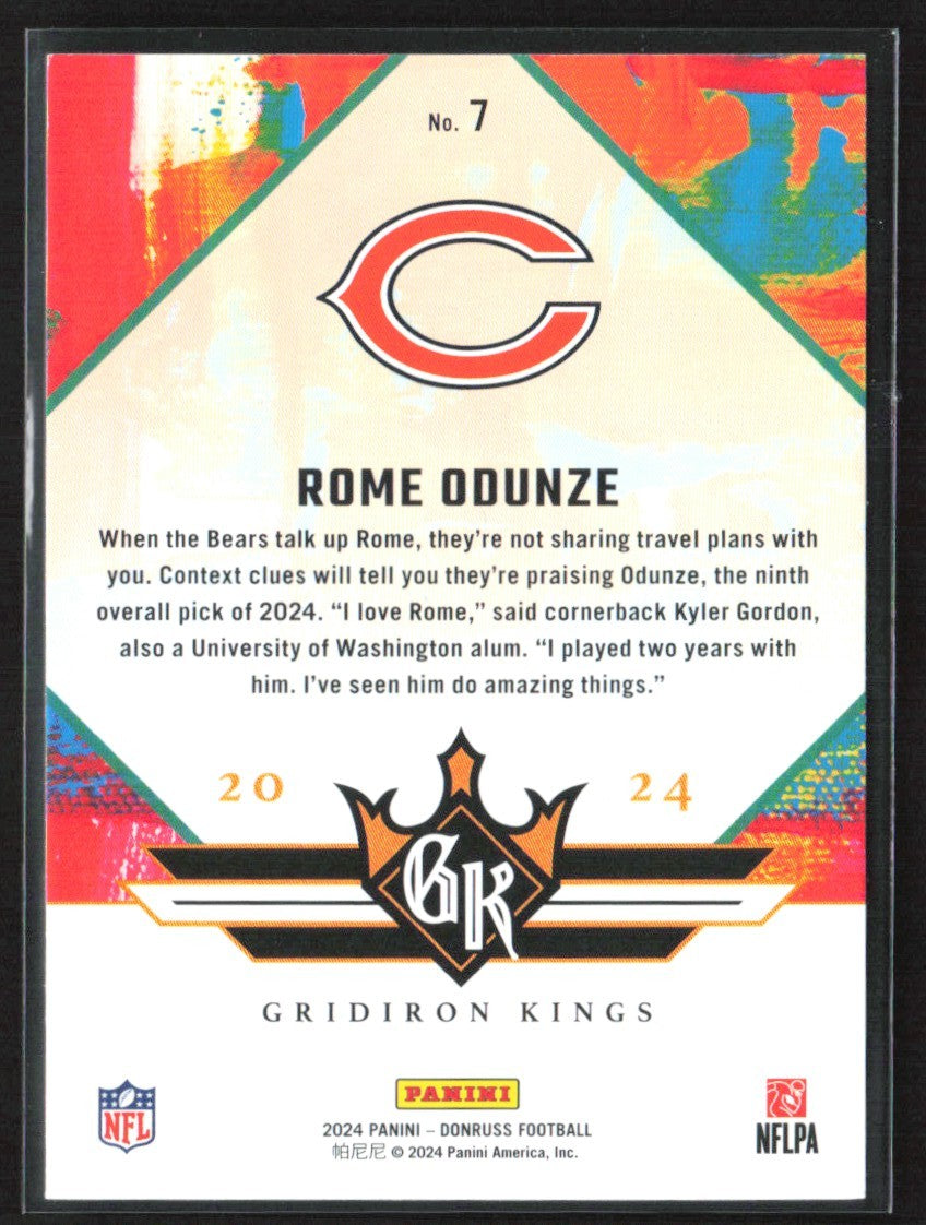 Rome Odunze 2024 Donruss Gridiron Kings RC #7 Chicago Bears