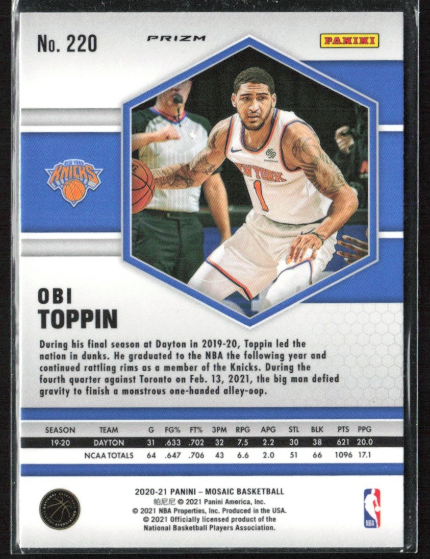 Obi Toppin 2020 Panini Mosaic Reactive Orange RC #220 New York Knicks