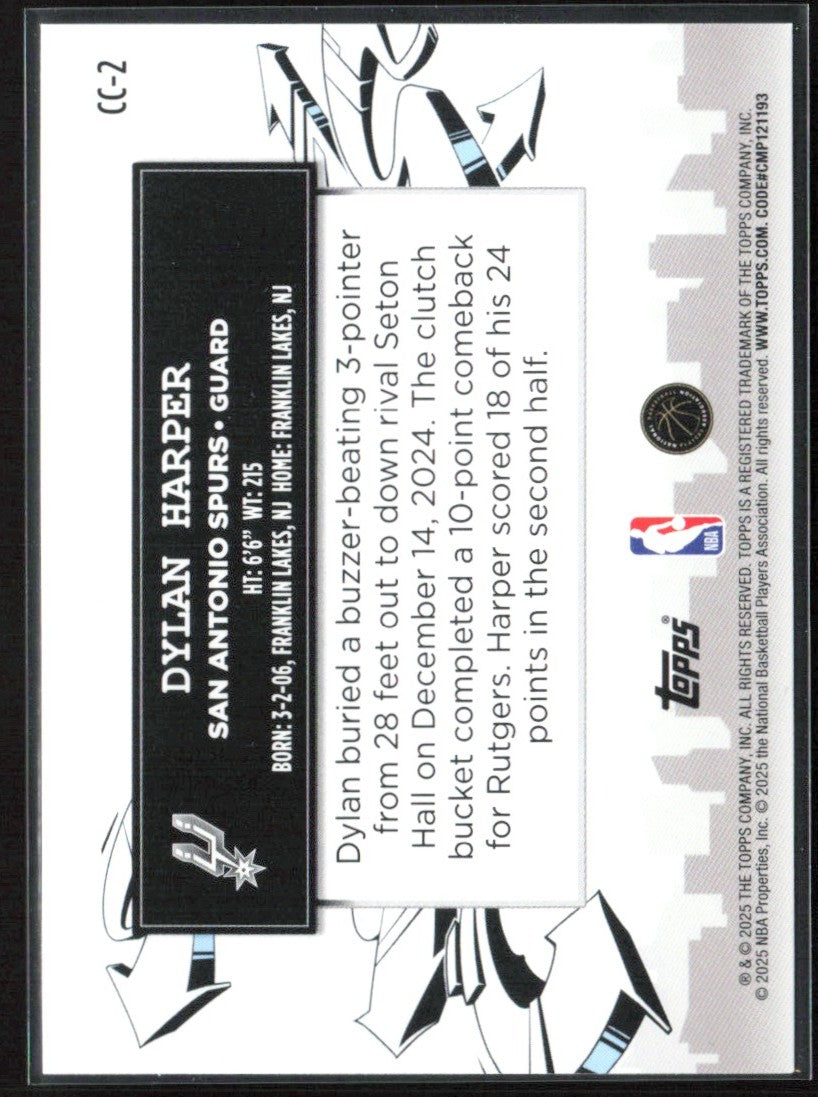 Dylan Harper 2025 Topps Clutch City Prospects RC #CC-2 San Antonio Spurs