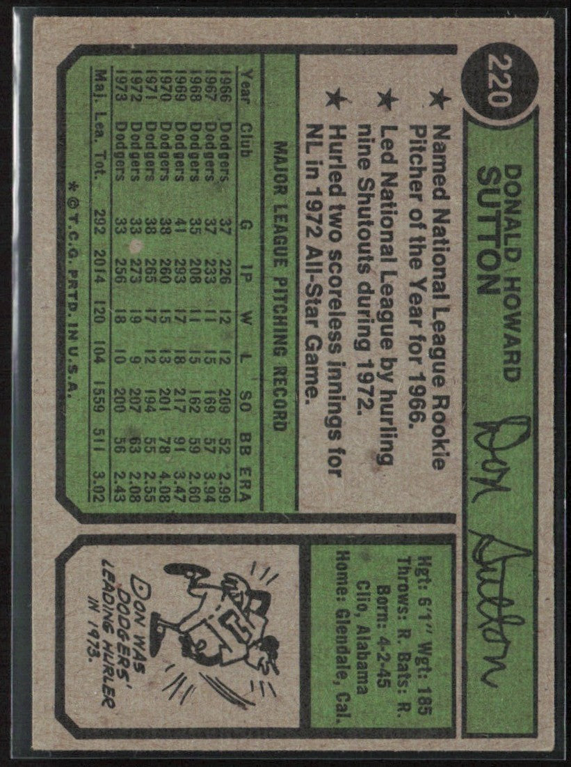 Don Sutton 1974 Topps #220 Los Angeles Dodgers