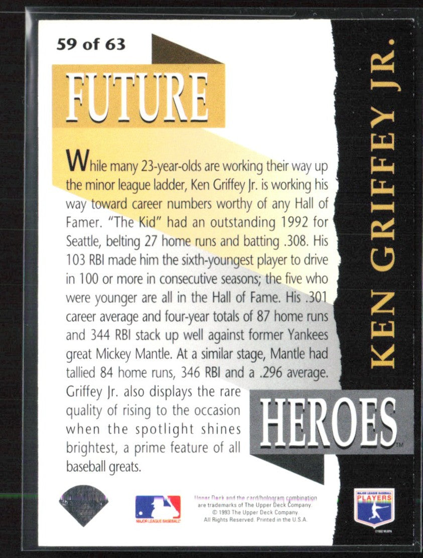 Ken Griffey Jr. 1993 Upper Deck Future Heroes #59 Seattle Mariners