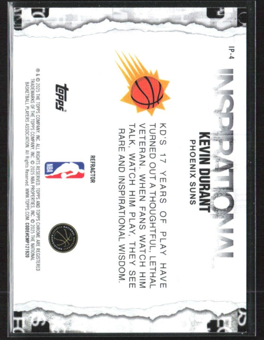Kevin Durant 2025 Topps Chrome Inspirational Refractor #IP-4 Phoenix Suns