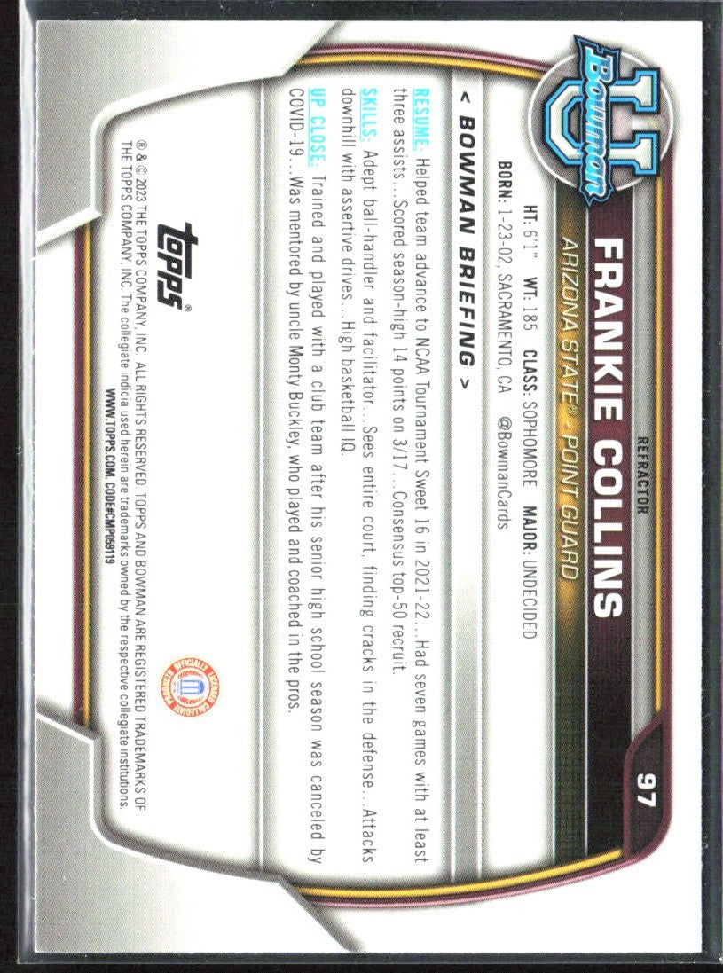 Frankie Collins 2022 Bowman University Chrome Refractor #97