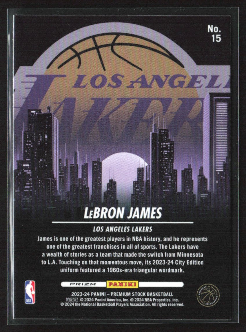 LeBron James 2023 Panini NBA Hoops Premium Stock City Edition Silver Prizm #15