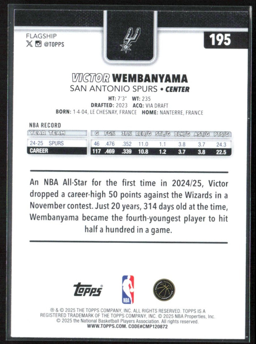 Victor Wembanyama 2025 Topps Tip-Off #195 San Antonio Spurs