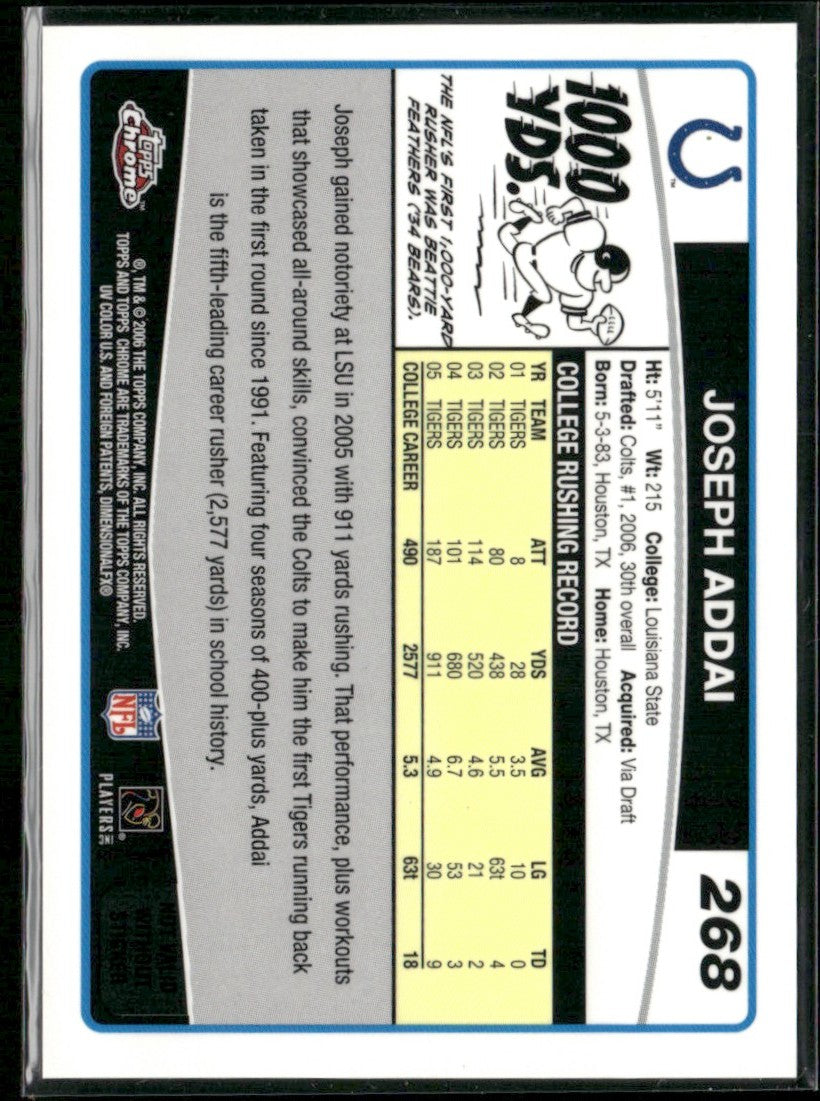 Joseph Addai 2006 Topps Chrome Special Edition Rookies RC #268